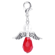 Lykkeengel m/ perle og krystal dråbe. Rød. 40 mm